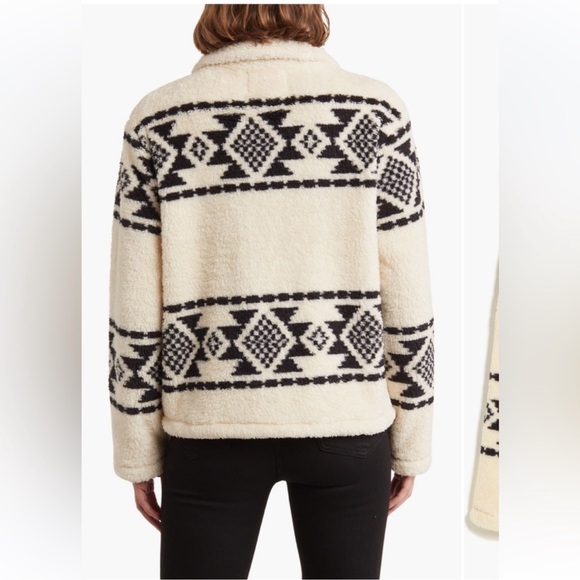 $169 Lucky Brand Geo Print Faux Fur Sherpa Jacket white black size M - Picture 2 of 9